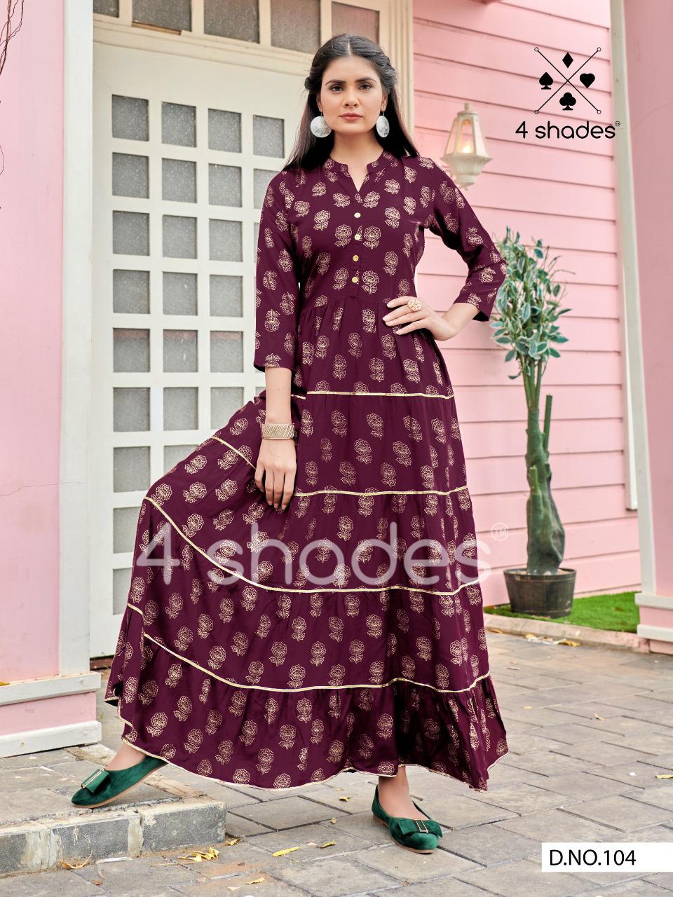 4 shades sundari vol 1 fancy elegant look gown style kurti catalog