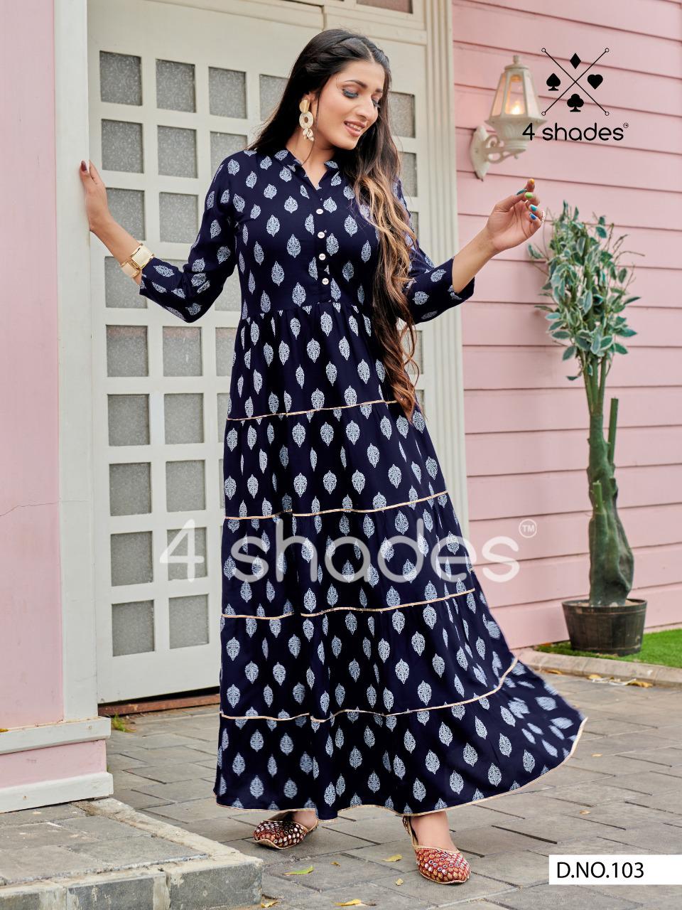 4 shades sundari vol 1 fancy elegant look gown style kurti catalog