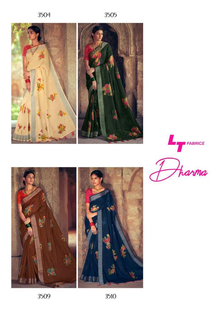 lt kashvi creation dharma linen beautiful print saree catalog