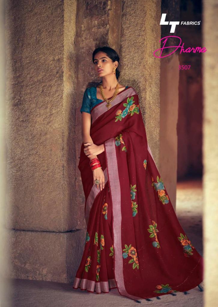 lt kashvi creation dharma linen beautiful print saree catalog