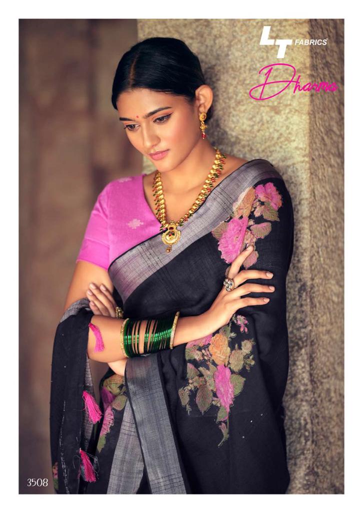 lt kashvi creation dharma linen beautiful print saree catalog