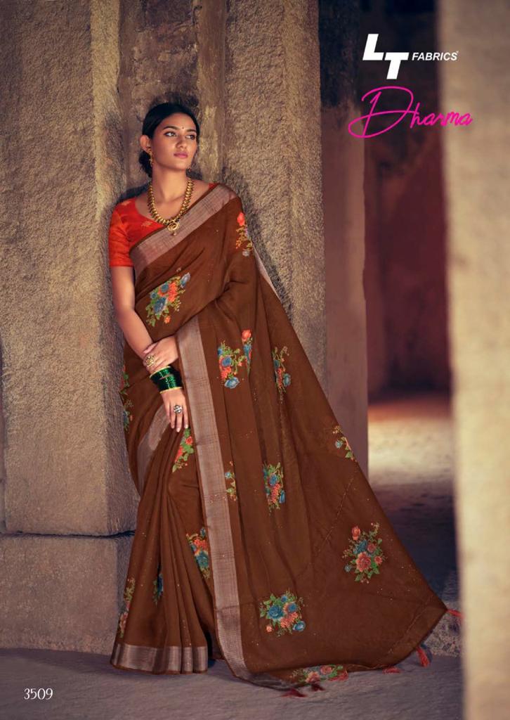 lt kashvi creation dharma linen beautiful print saree catalog