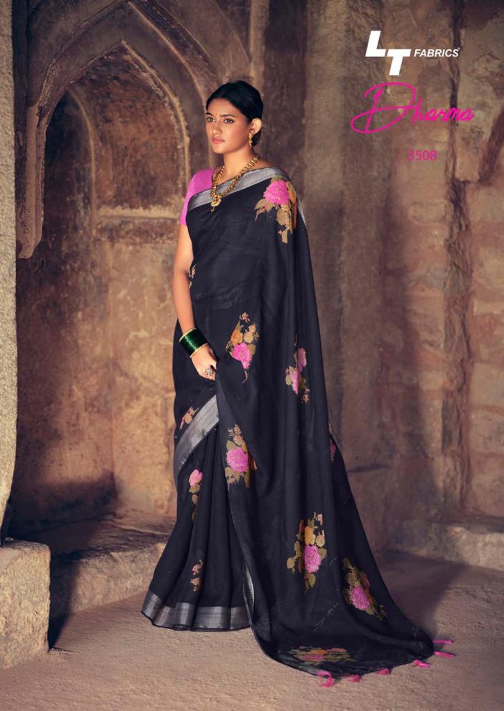 lt kashvi creation dharma linen beautiful print saree catalog