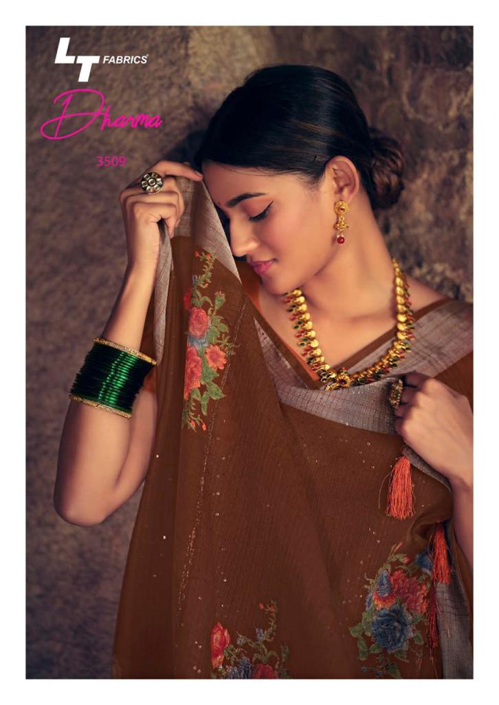 lt kashvi creation dharma linen beautiful print saree catalog