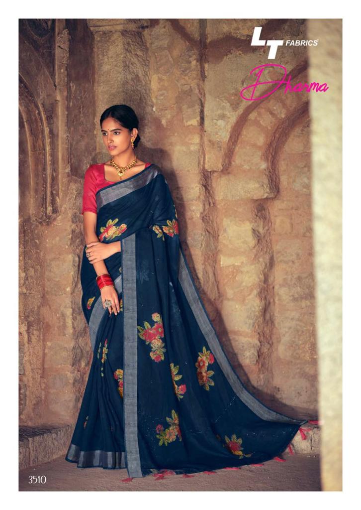 lt kashvi creation dharma linen beautiful print saree catalog