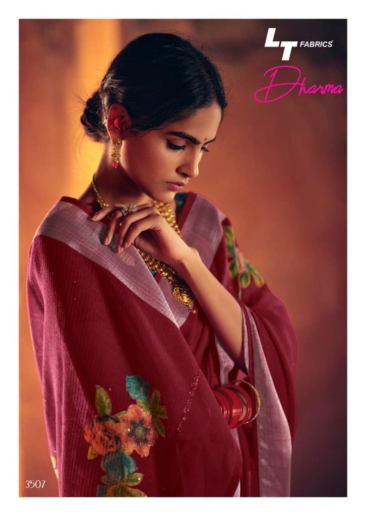 lt kashvi creation dharma linen beautiful print saree catalog