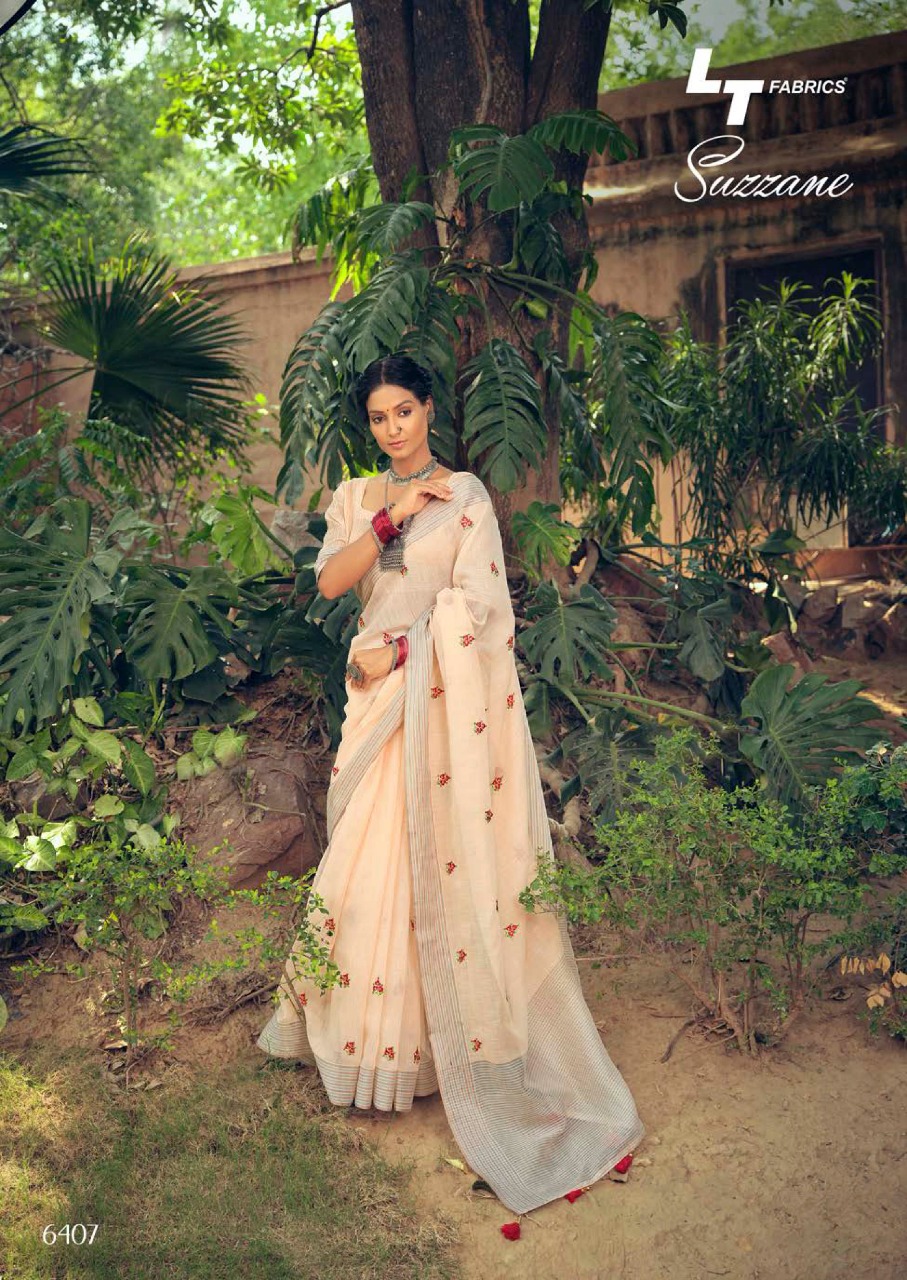 lt kashvi creation suzzane linen beautiful print saree catalog