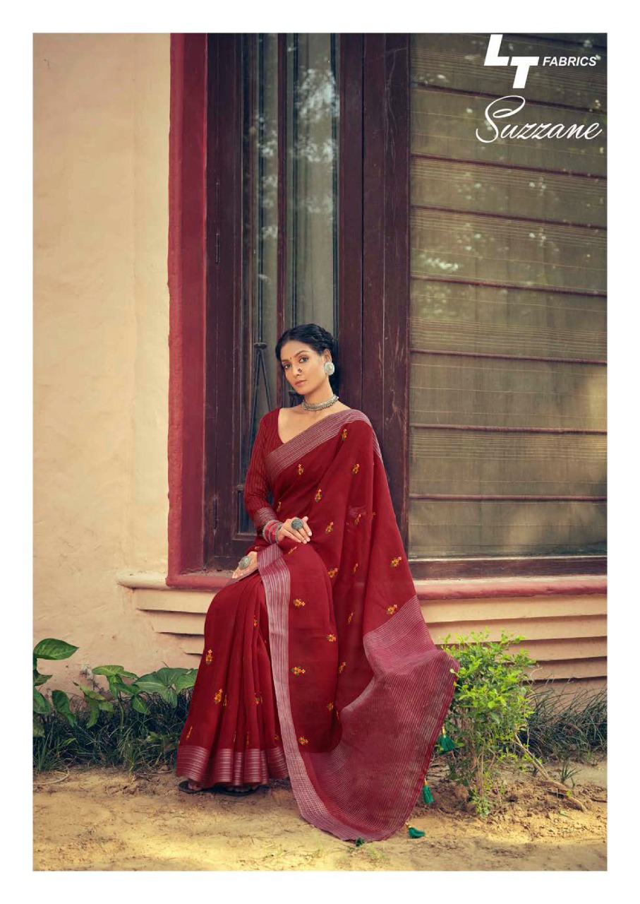 lt kashvi creation suzzane linen beautiful print saree catalog