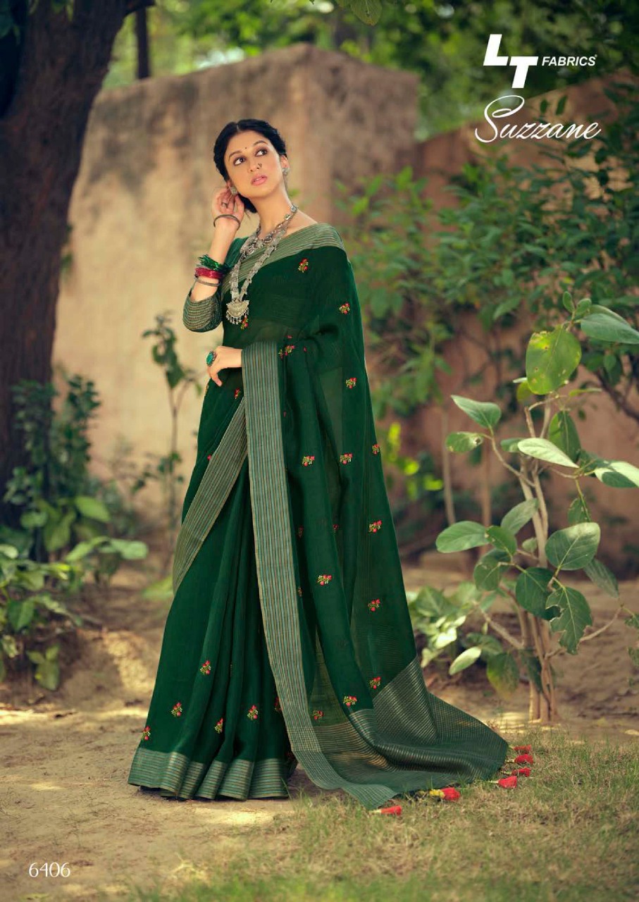 lt kashvi creation suzzane linen beautiful print saree catalog