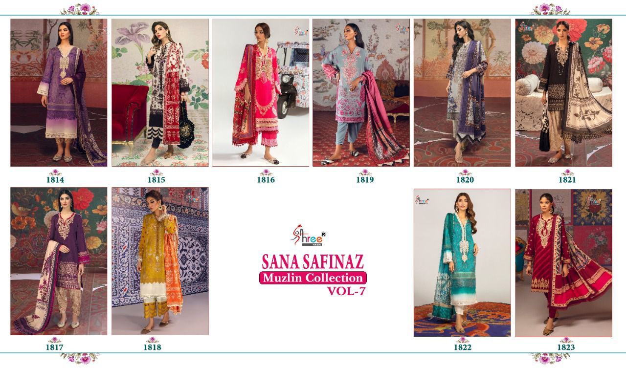 shree fab sana safinaz muzlin collection vol 7 cotton attrective colours salwar suit with cotton dupatta catalog