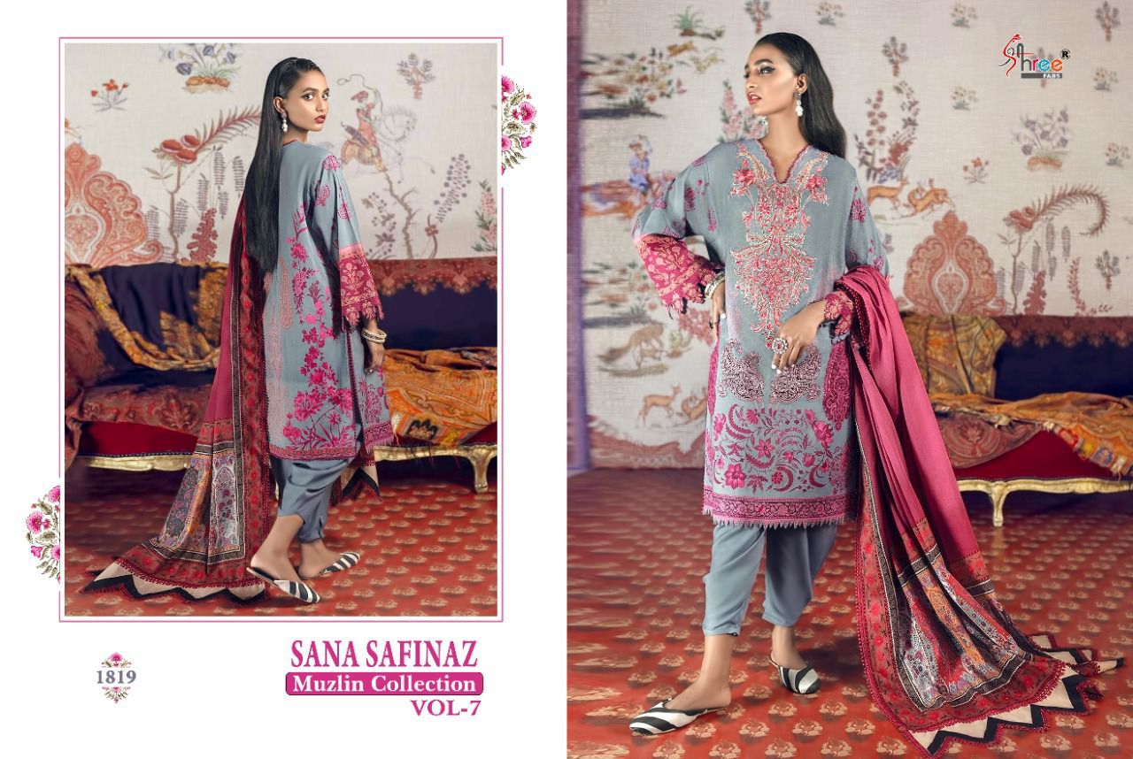 shree fab sana safinaz muzlin collection vol 7 cotton salwar suit with shiffon dupatta catalog