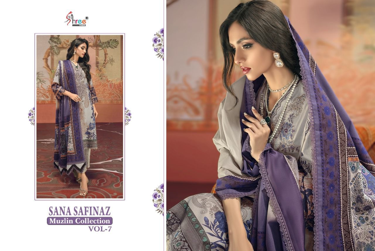 shree fab sana safinaz muzlin collection vol 7 cotton salwar suit with shiffon dupatta catalog