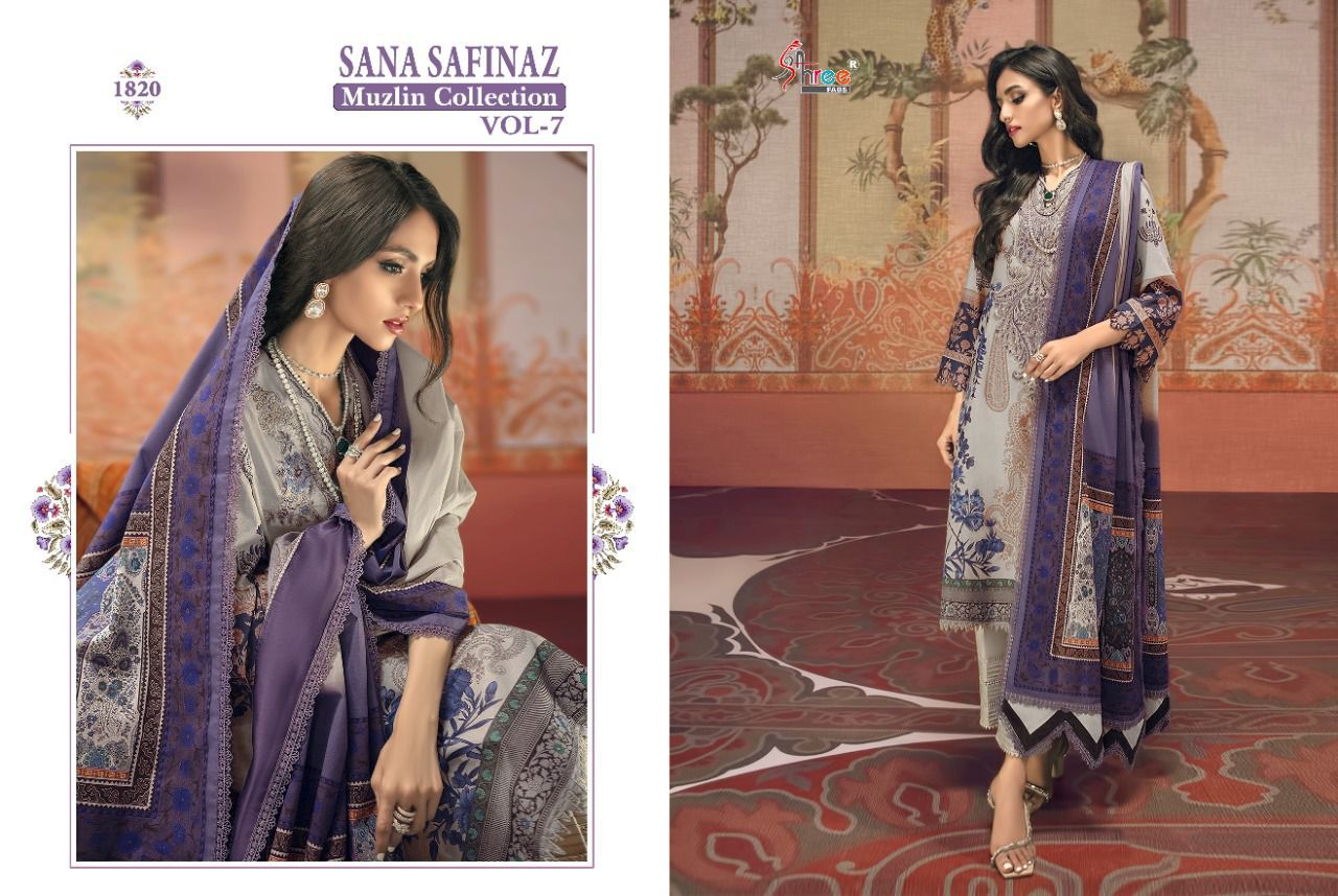 shree fab sana safinaz muzlin collection vol 7 cotton salwar suit with shiffon dupatta catalog