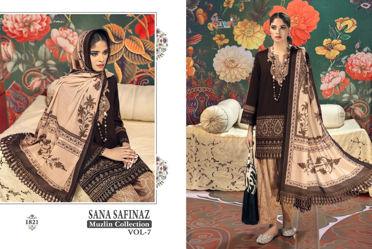 shree fab sana safinaz muzlin collection vol 7 cotton salwar suit with shiffon dupatta catalog