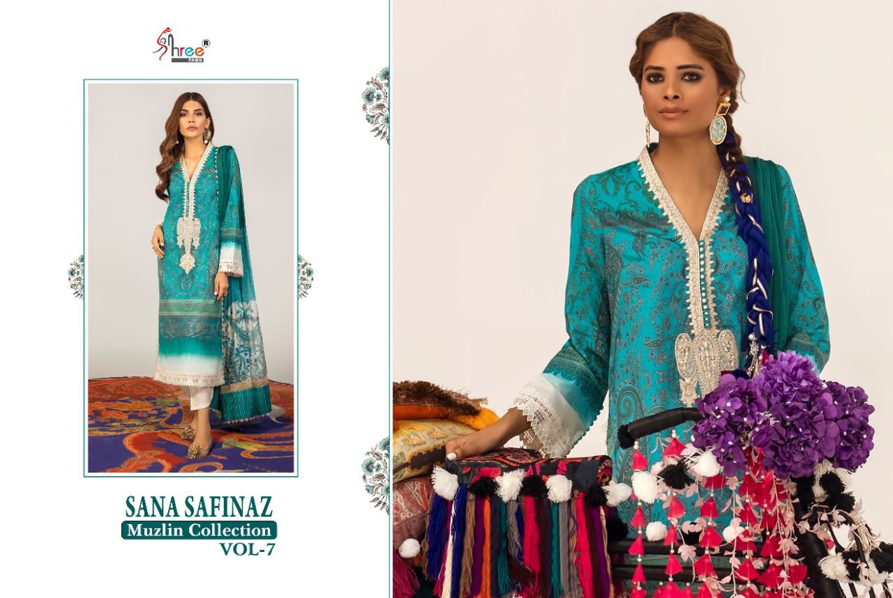 shree fab sana safinaz muzlin collection vol 7 cotton salwar suit with shiffon dupatta catalog