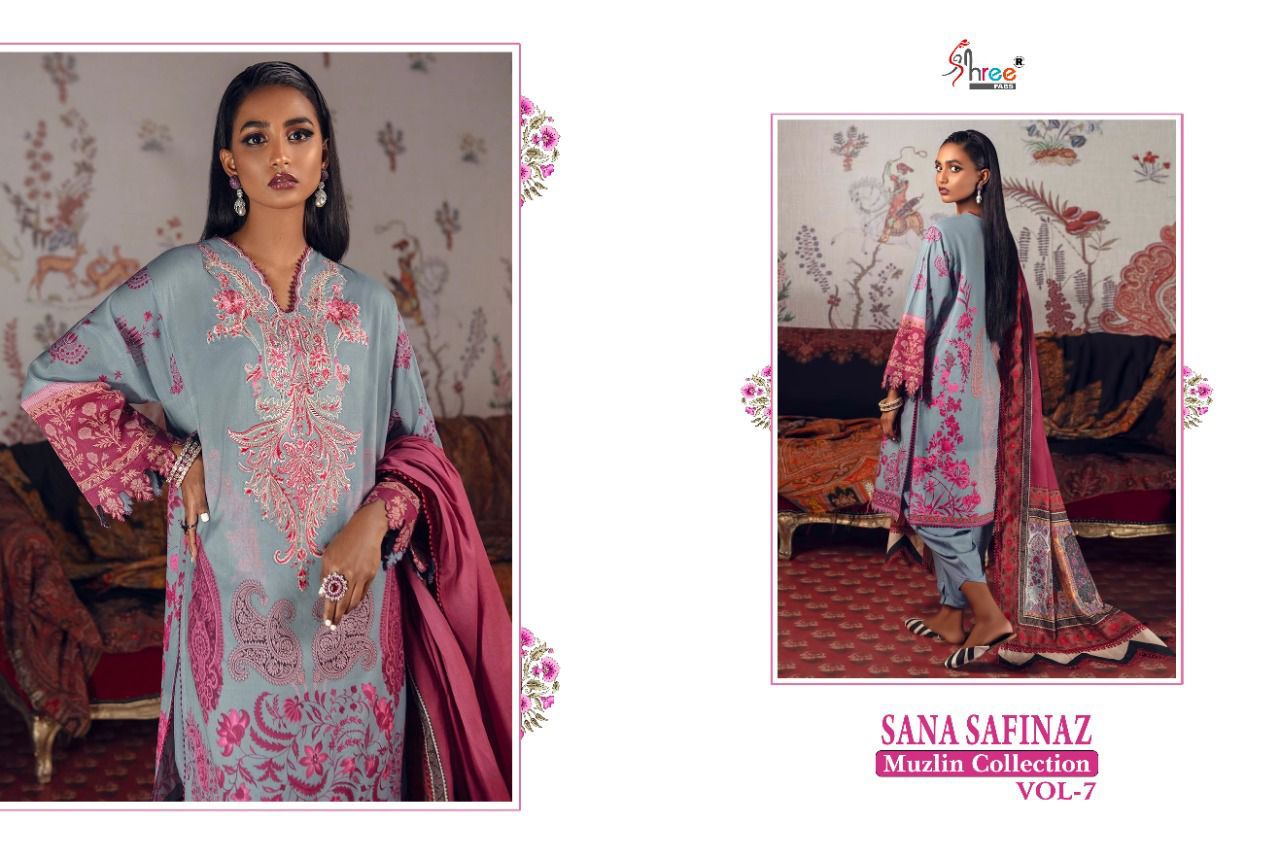 shree fab sana safinaz muzlin collection vol 7 cotton salwar suit with shiffon dupatta catalog