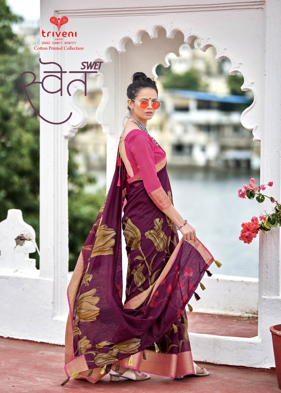 triveni sarees swet cotton attractive look saree catalog