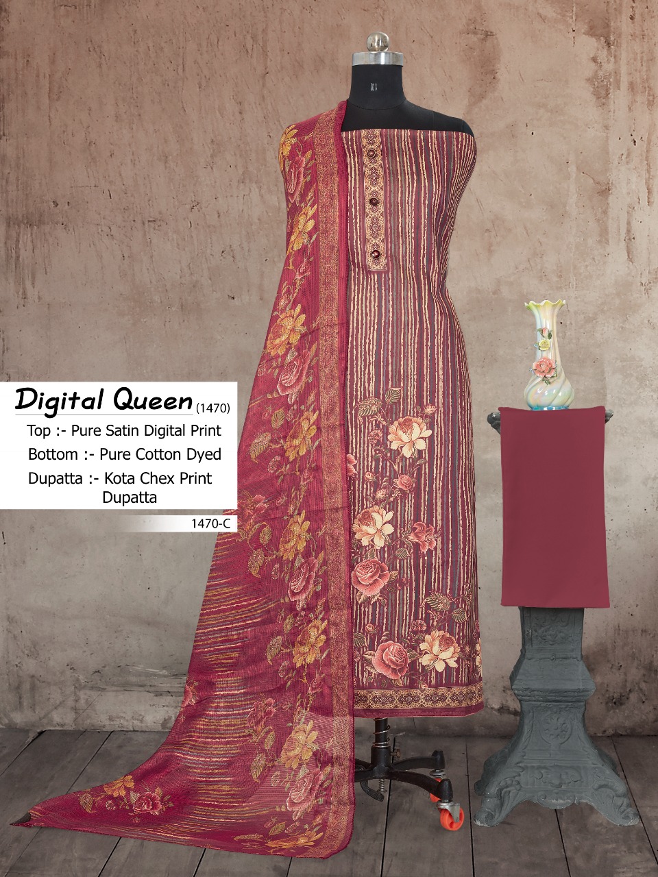 bipson digital queen d no 1470 cotton astonishing digital print salwar suit colour set