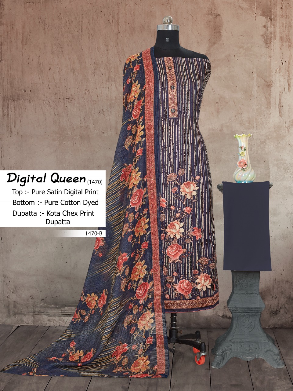 bipson digital queen d no 1470 cotton astonishing digital print salwar suit colour set