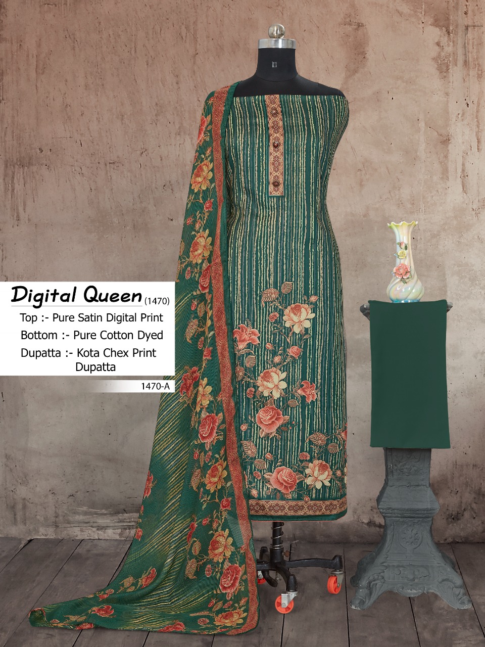 bipson digital queen d no 1470 cotton astonishing digital print salwar suit colour set