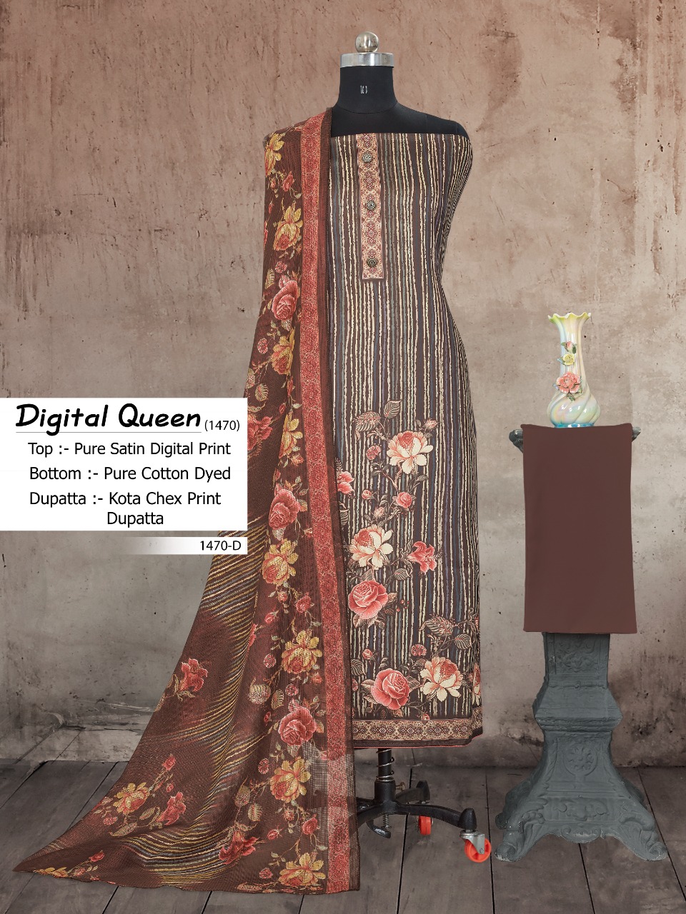 bipson digital queen d no 1470 cotton astonishing digital print salwar suit colour set