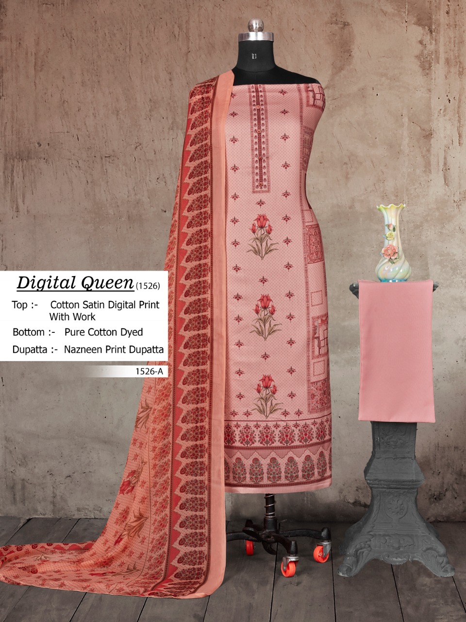 bipson digital queen d no 1526 cotton satin elegant digital print salwar suit colour set