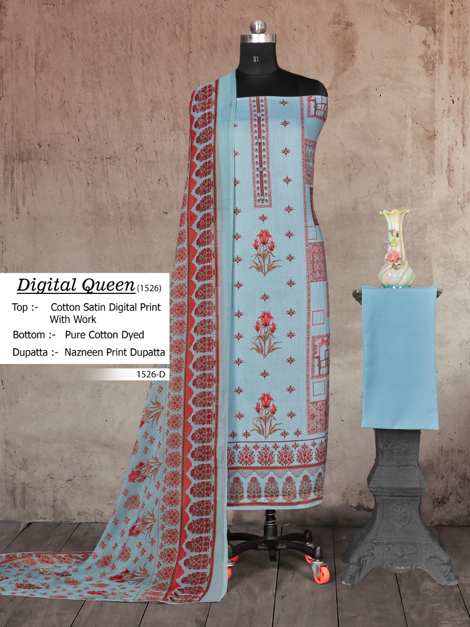 bipson digital queen d no 1526 cotton satin elegant digital print salwar suit colour set