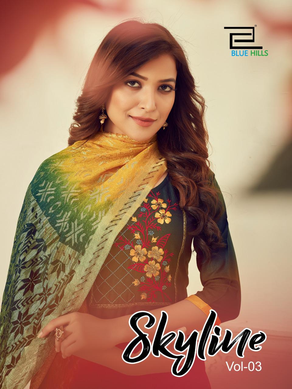 blue hills skyline vol 3 rayon astonishing top bottom and dupatta catalog