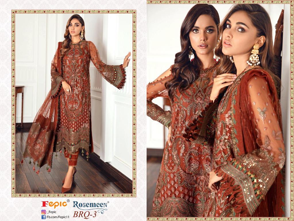 fepic rosemeen  brq vol 3 georgette regal look salwar suit catalog