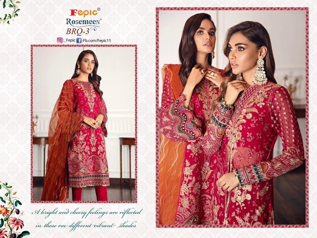 fepic rosemeen  brq vol 3 georgette regal look salwar suit catalog