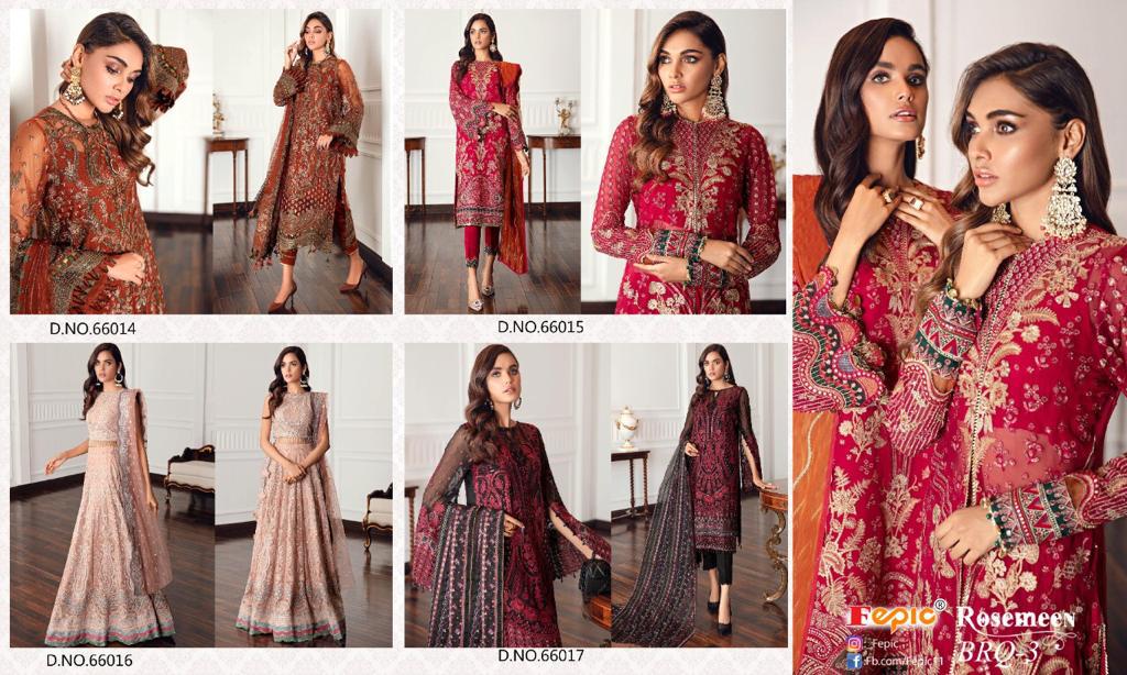 fepic rosemeen  brq vol 3 georgette regal look salwar suit catalog