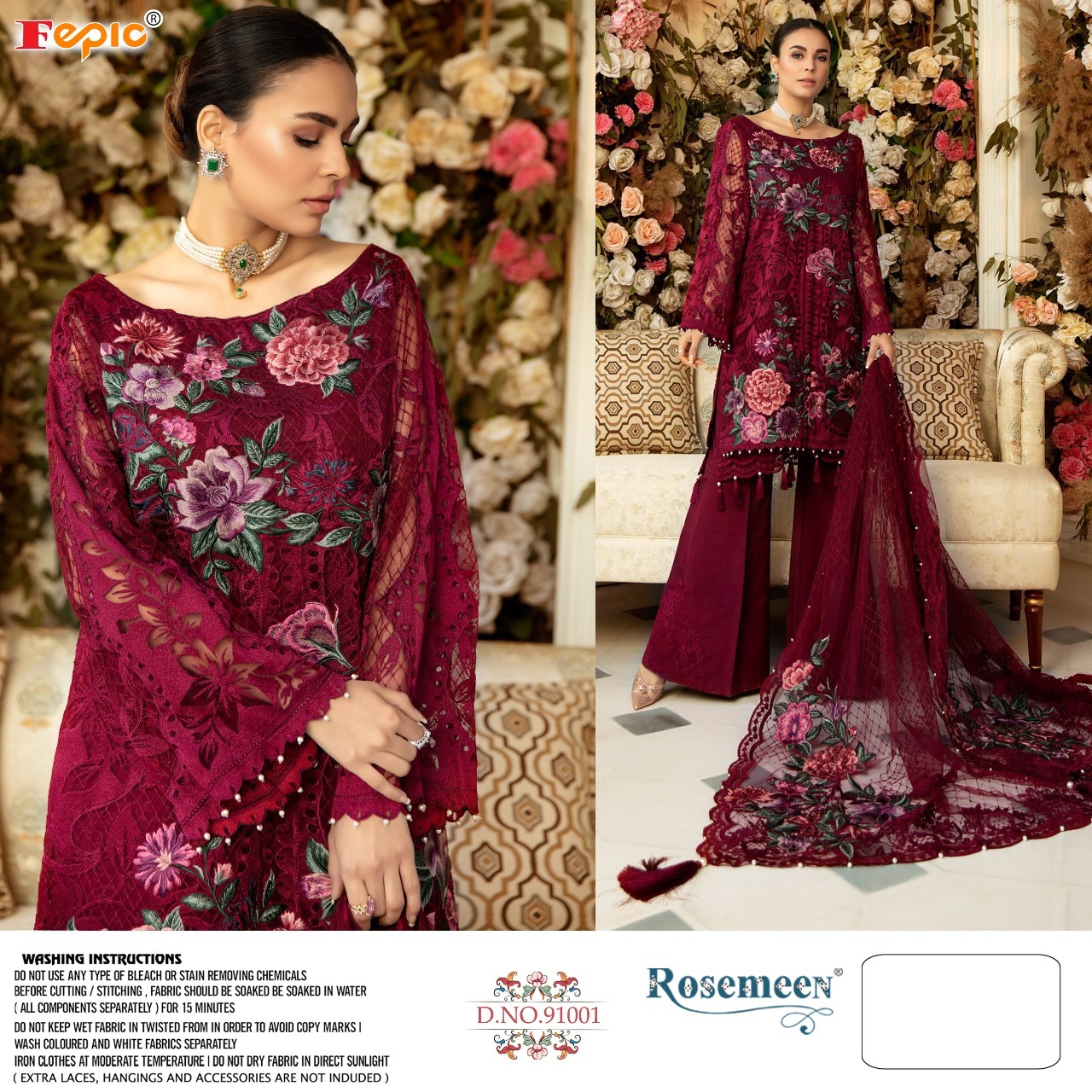 fepic rosemeen d no 91001 net heavy embroidered astonishing look salwar suit catalog