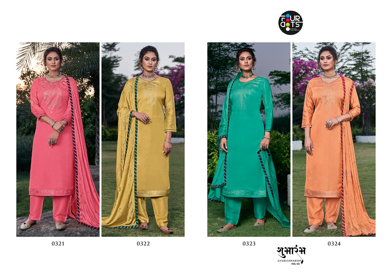 fourdots shubharambh vol 5 satin new and modern style salwar suit catalog