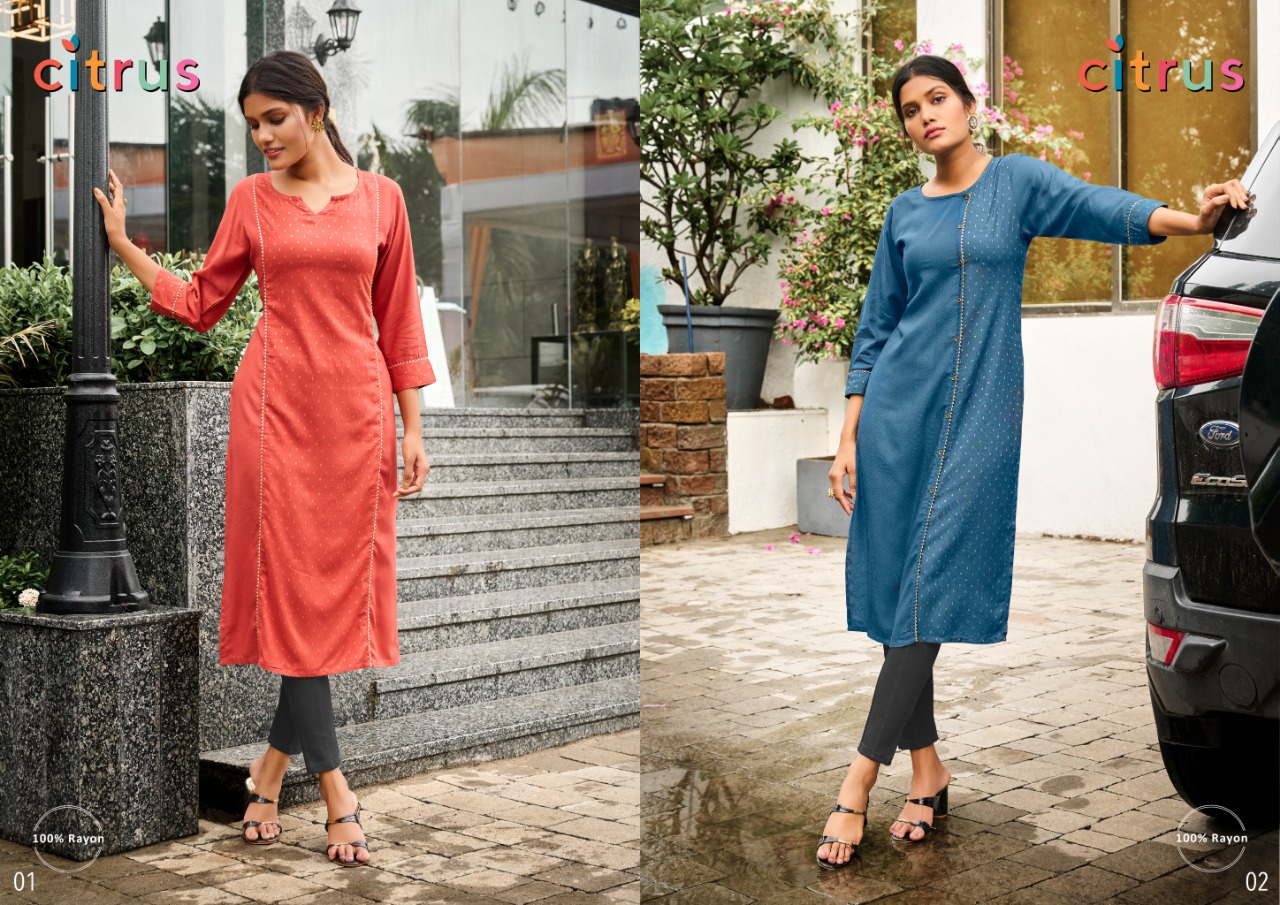 global local citrus rayon graceful look Kurti catalog