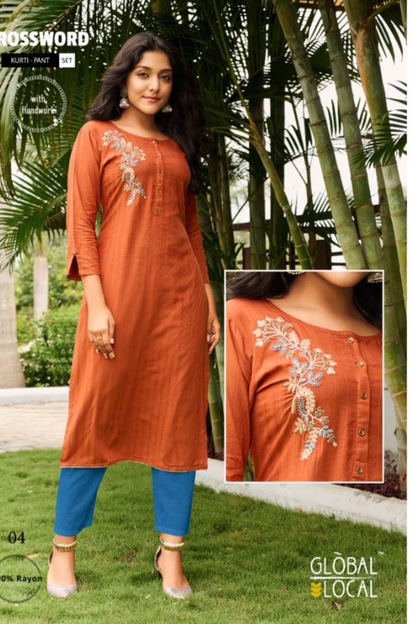 global local crossword rayon classic trendy look kurti with pant catalog