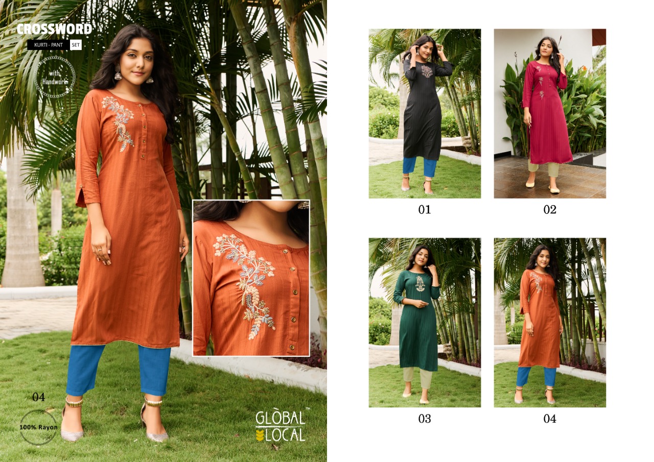 global local crossword rayon classic trendy look kurti with pant catalog