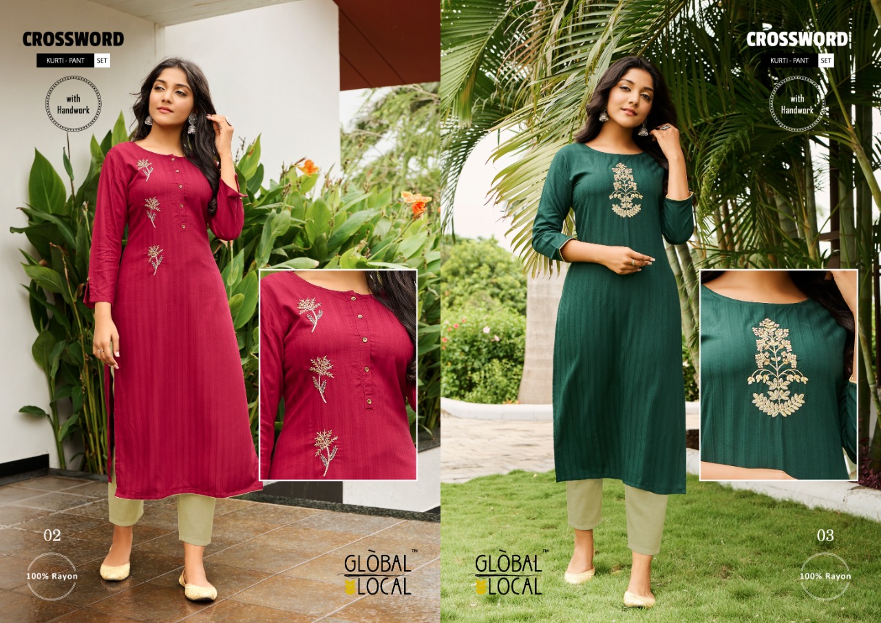 global local crossword rayon classic trendy look kurti with pant catalog