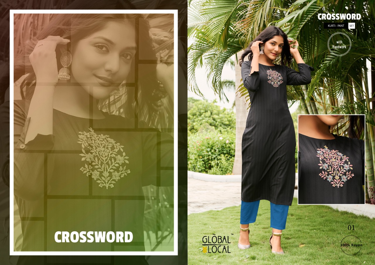 global local crossword rayon classic trendy look kurti with pant catalog