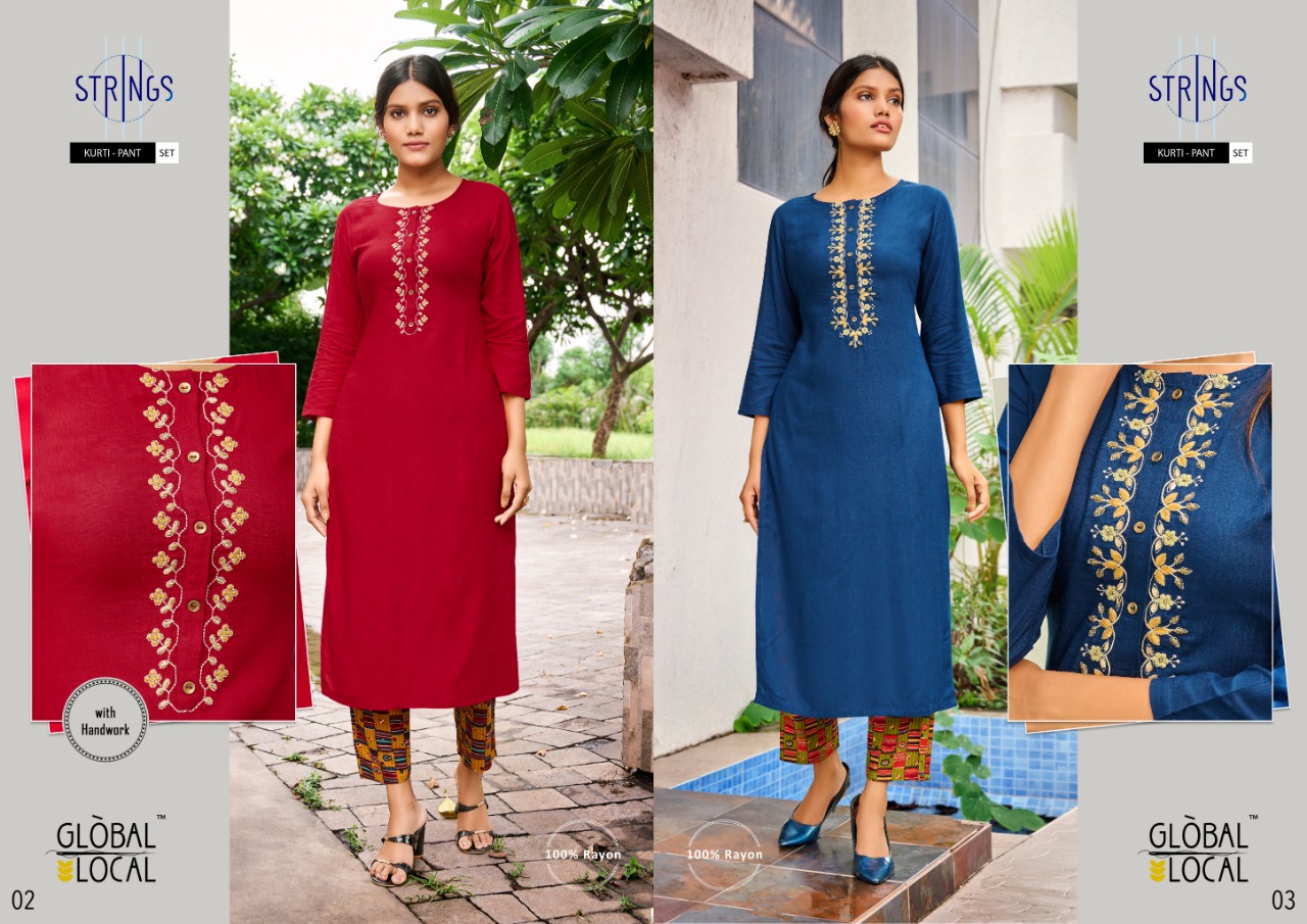 global local strings rayon gorgeous look kurti with pant catalog