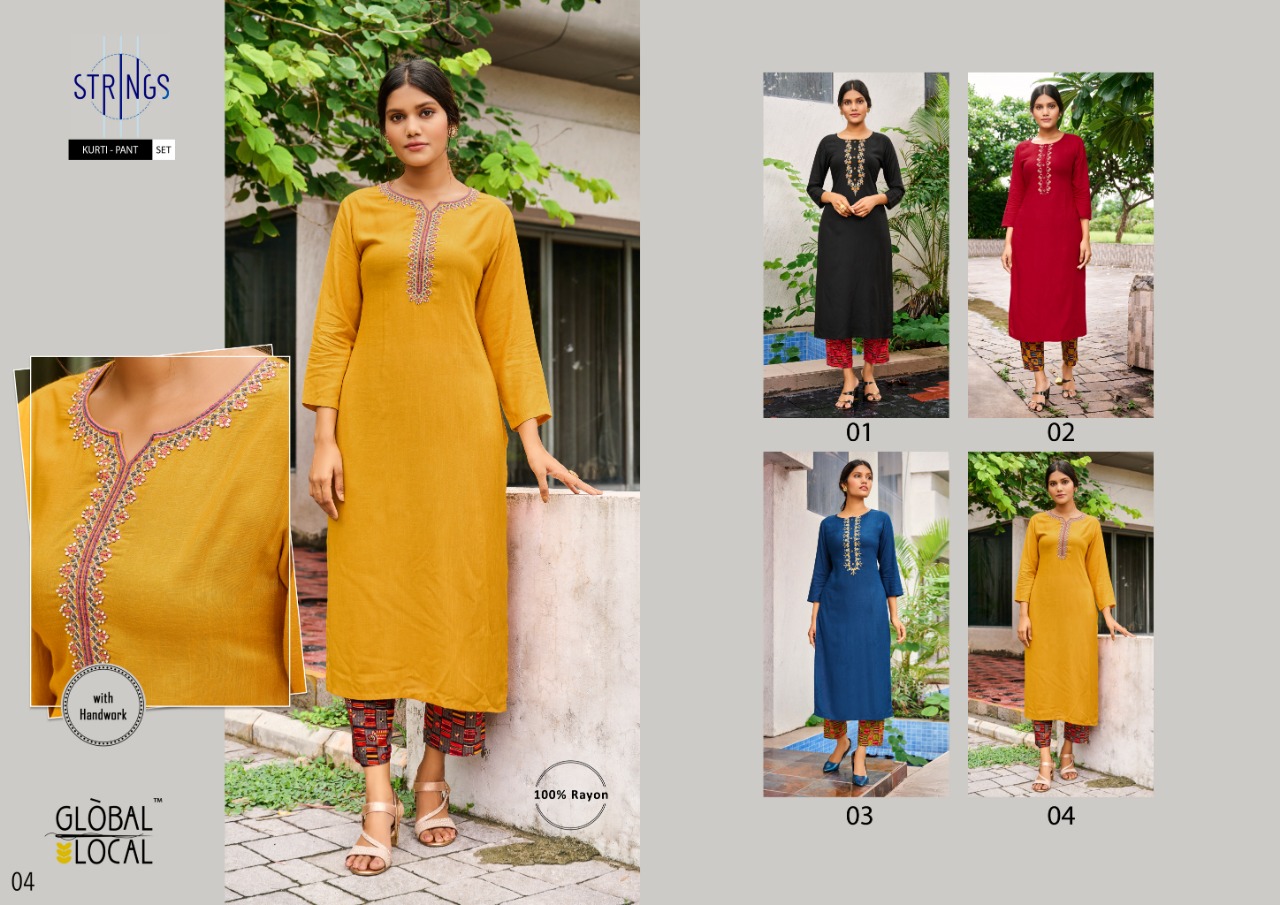 global local strings rayon gorgeous look kurti with pant catalog