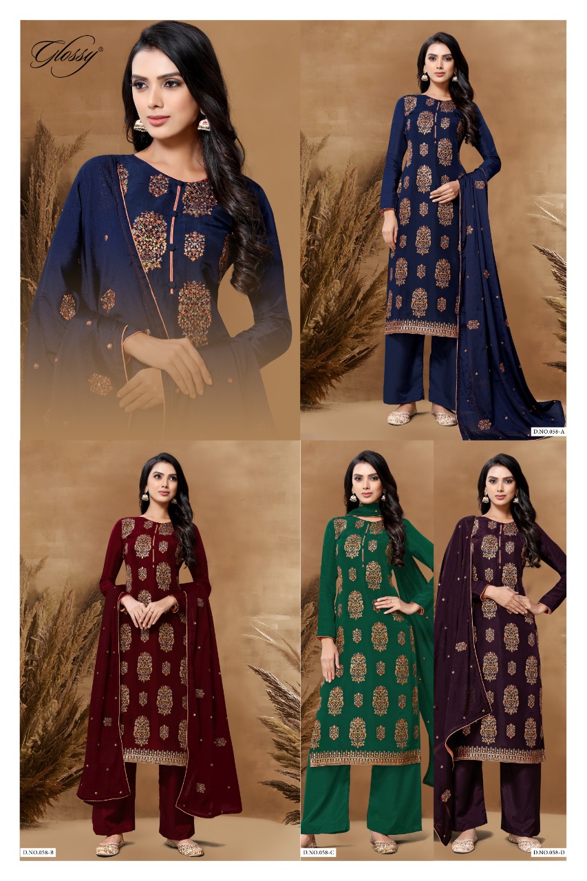 glossy d no 58 uppada graceful look salwar suit catalog