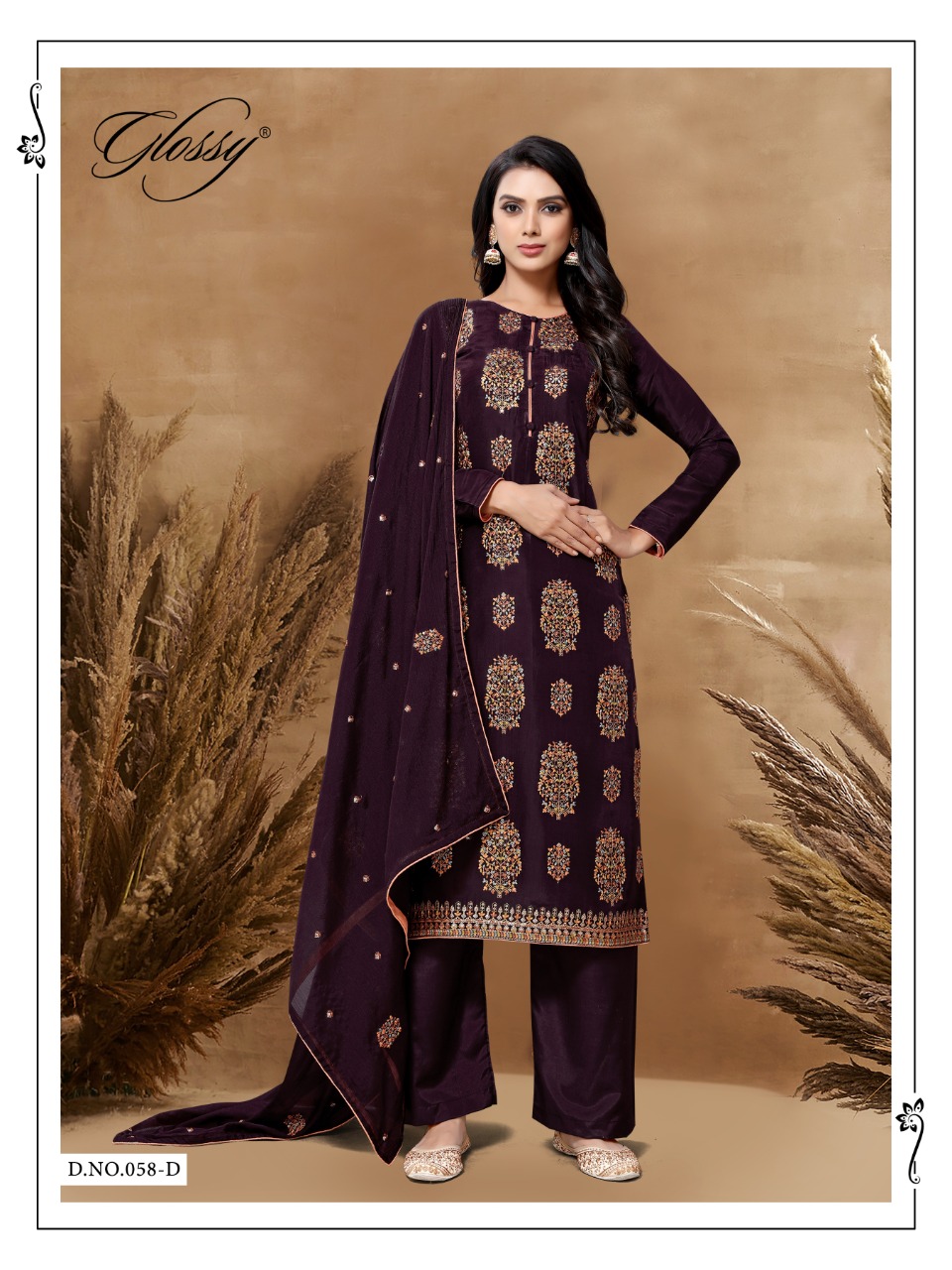 glossy d no 58 uppada graceful look salwar suit catalog