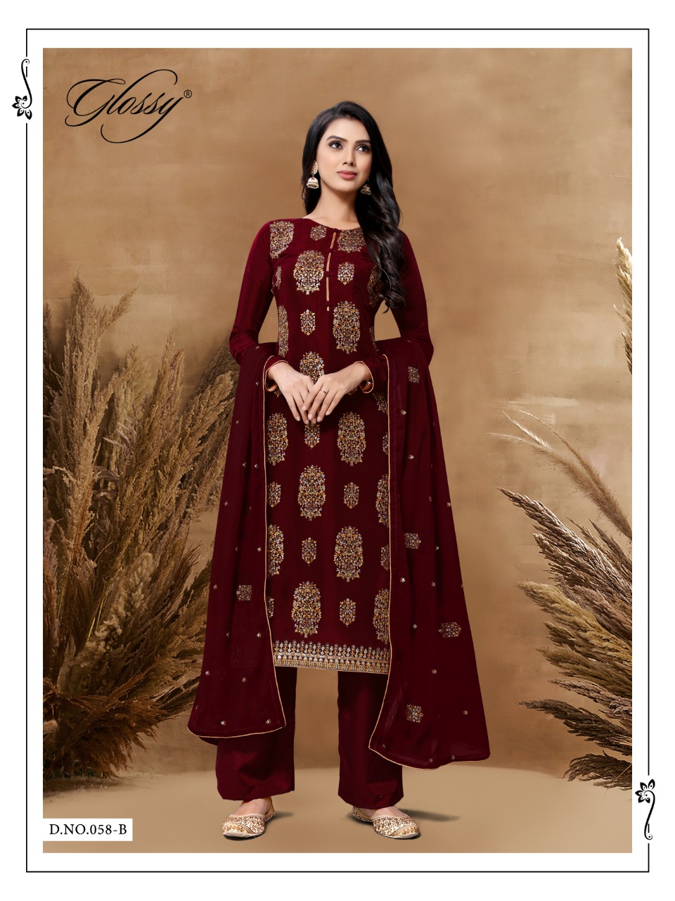 glossy d no 58 uppada graceful look salwar suit catalog