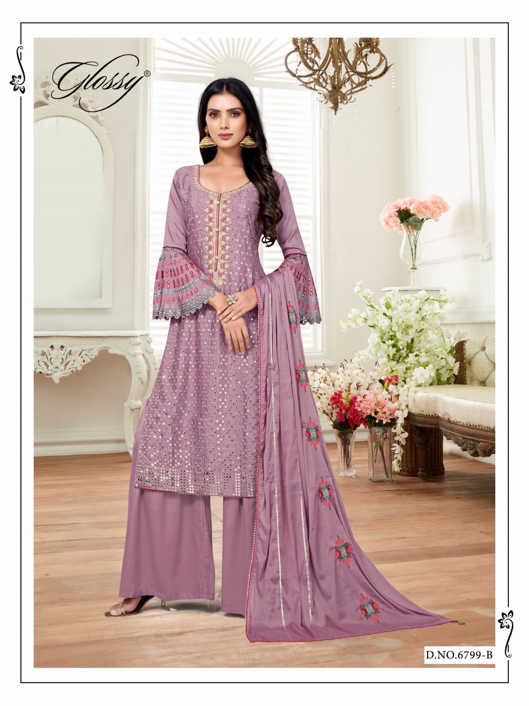 glossy d no 6799 chinon gorgeous look salwar suit catalog