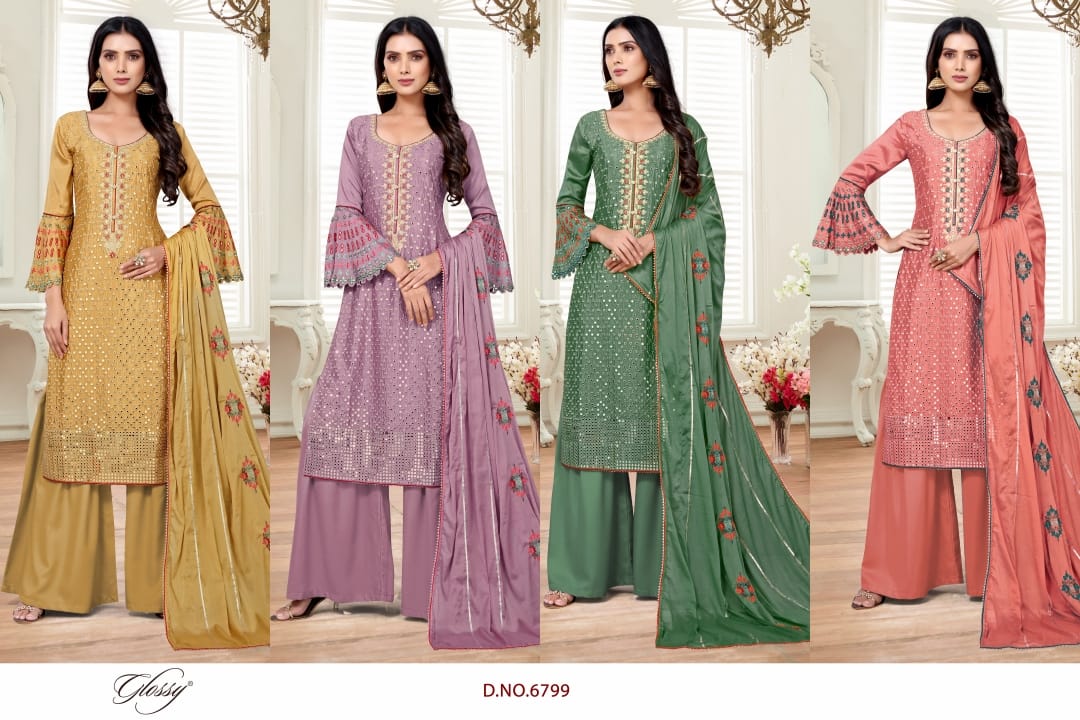 glossy d no 6799 chinon gorgeous look salwar suit catalog