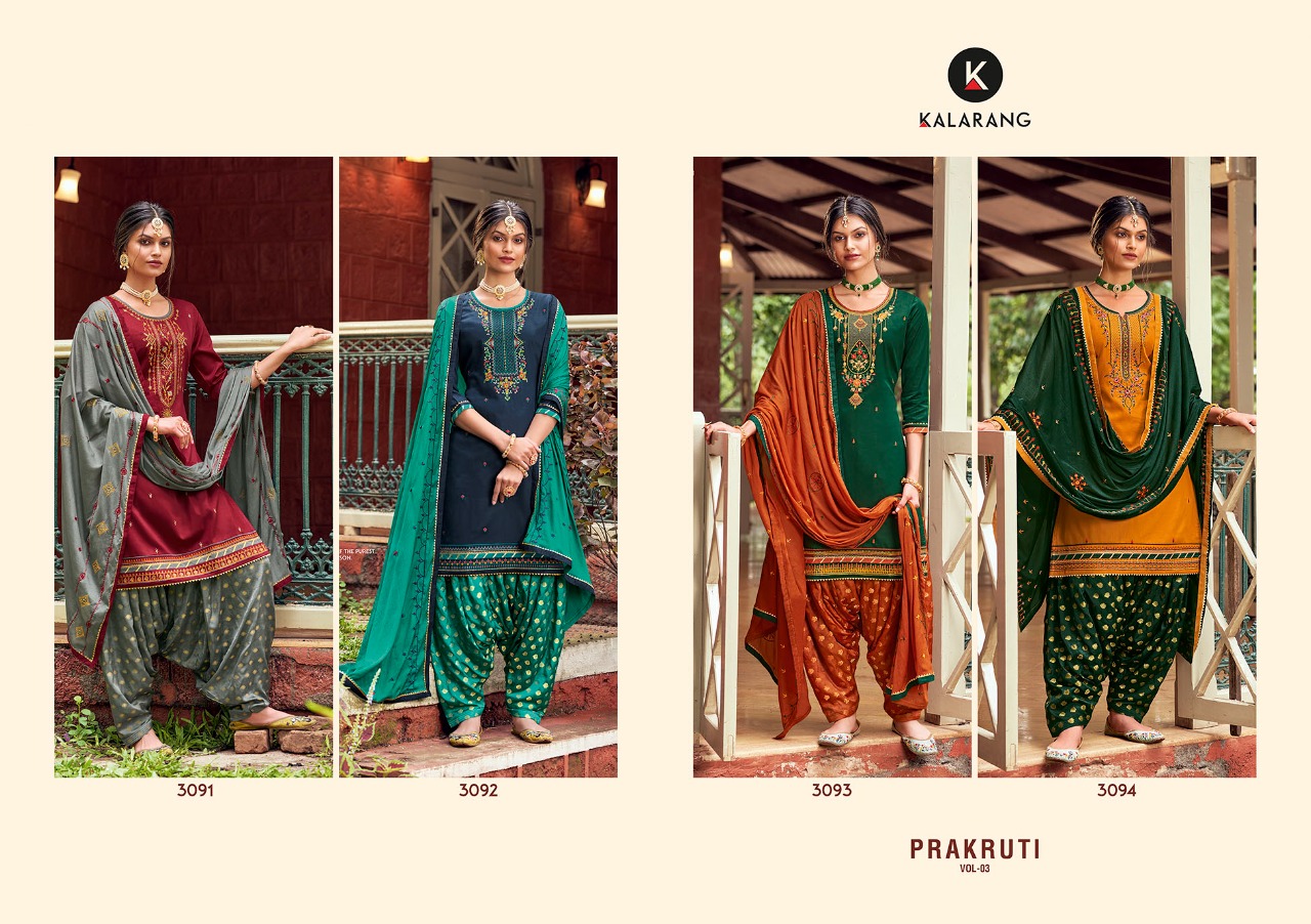 kalarang prakruti vol 3 jam silk decent look salwar suit catalog