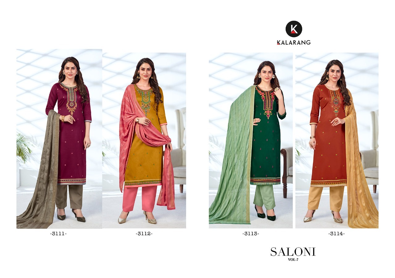 kalarang saloni  vol 7 jam silk elegant look salwar suit catalog