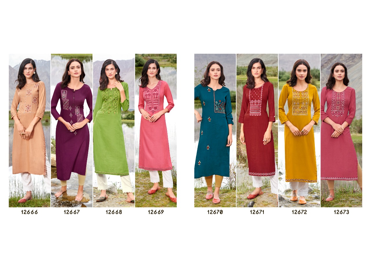 Kalaroop by Kajree beat rayon catchy look kurti  catalog