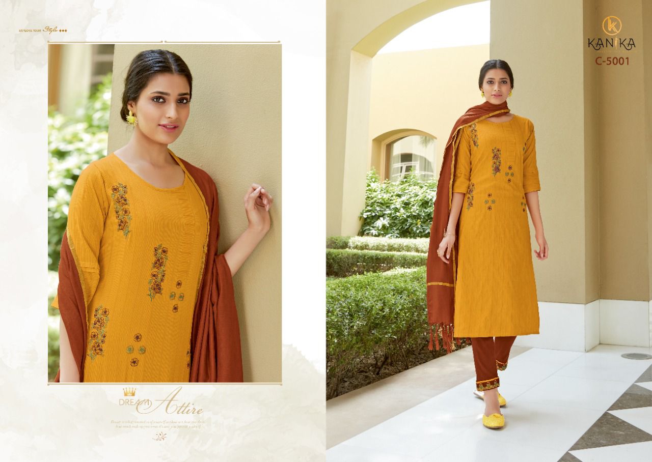 kanika charlie reyon attractive look kurti pant with dupatta catalog