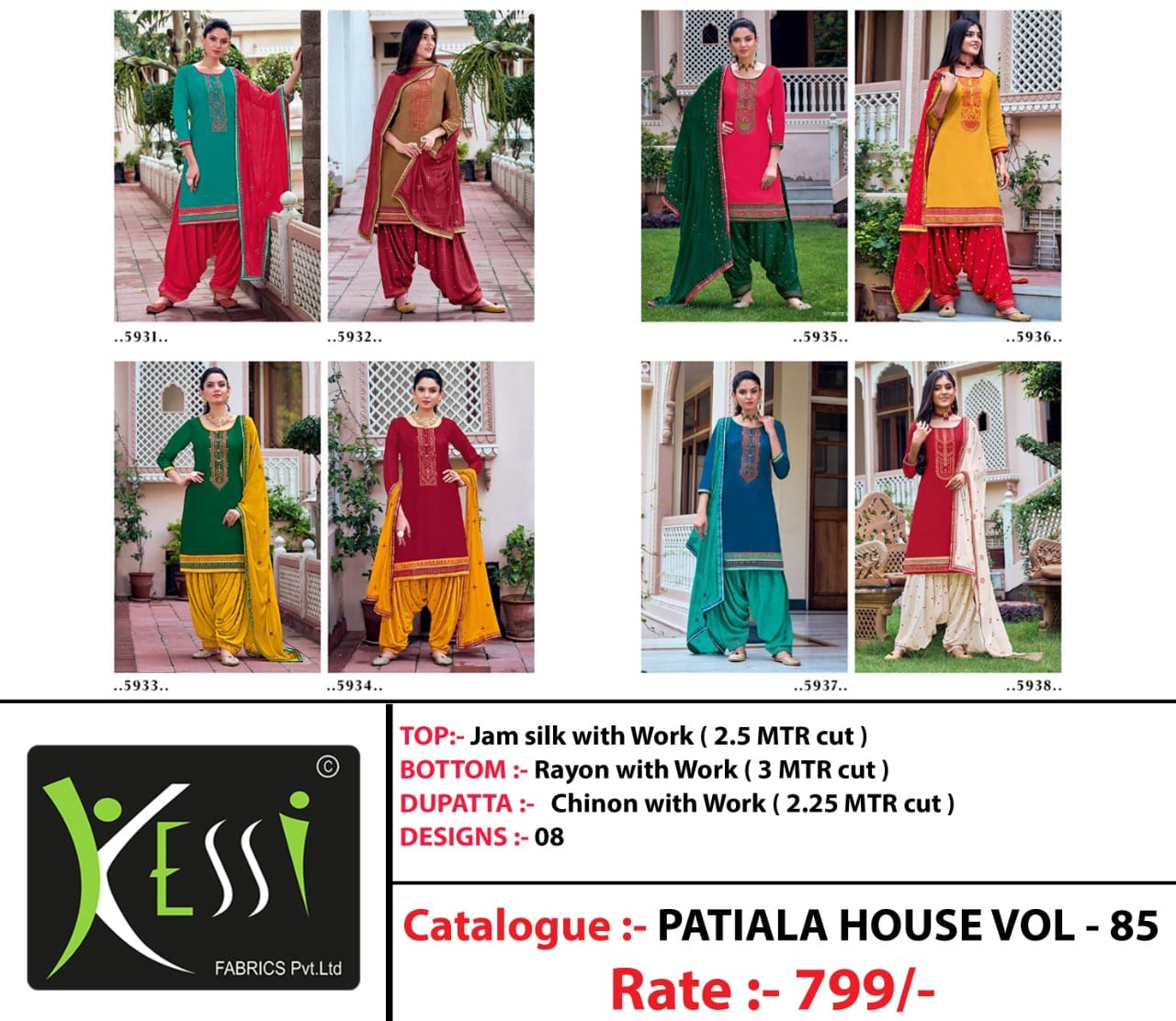 kessi fabrics patiyala house vol 85 jam silk gorgeous look salwar suit catalog